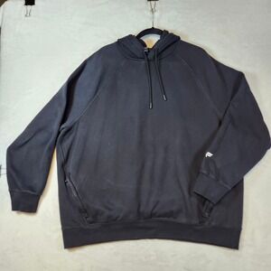 Fabletics Mens Black Raglan Sleeve Pullover Hoodie Sweatshirt Size 2X Zip Pocket